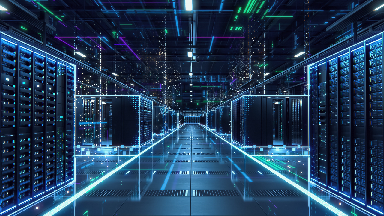 Immagine illustrativa di un datacenter con rack di server e infrastrutture di rete
